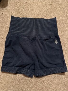 FP Movement by Free People Navy High-Waist Ribbed Bike Shorts